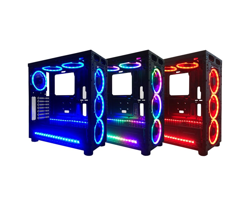 Apevia ST6P2-RGB Spectra 120mm Silent Dual Ring RGB Color Changing LED Fan with Remote Control, 16x LEDs & 8X Anti-Vibration Rubber Pads w/ 2 Magnetic LED Strips (6+2-pk) - Image 3
